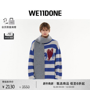WE11DONE25秋冬新品 垃圾摇滚风心形条纹毛衣休闲日常 男女同款