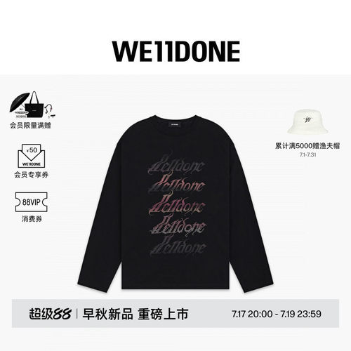 WE11DONE26早秋新品男女同款水钻样式字母LOGO长袖T恤潮流休闲