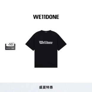 WE11DONE中性男女同款 哥特風(fēng)字母logo標(biāo)志休閑寬松圓領(lǐng)T恤