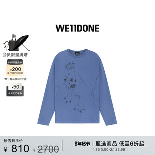 WE11DONE中性男女同款垃圾摇滚风怪兽印花长袖T恤
