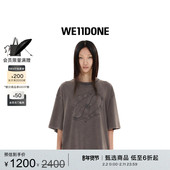 经典 WE11DONE男女同款 拼布T恤落肩图案贴饰圆领短袖 休闲