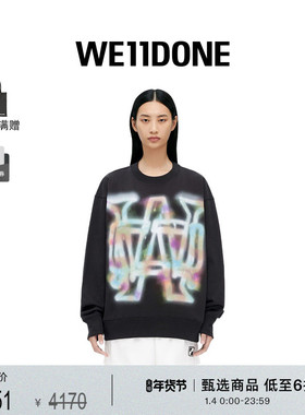 WE11DONE中性男女同款彩虹字母logo印花黑色长袖圆领宽松卫衣