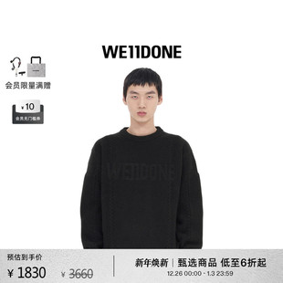 WE11DONE中性男女同款 简约休闲 钩花LOGO补丁圆领针织套头衫