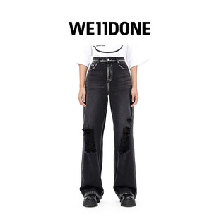宽松时尚 WE11DONE女士22秋冬新品 破洞直筒中腰阔腿牛仔裤 特惠