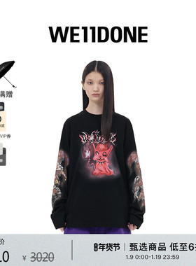 【明星同款】WE11DONE中性男女同款怪兽系列logo长袖T恤