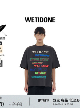 WE11DONE中性男女同款撞色大字母LOGO印花休闲宽松圆领短袖T恤