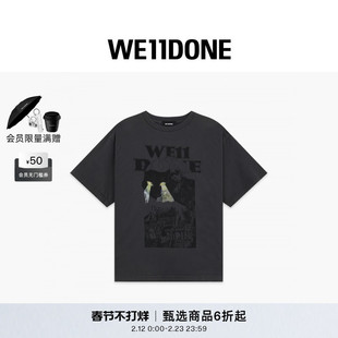 WE11DONE25早秋中性男女同款猫咪海报印花圆领短袖T恤休闲