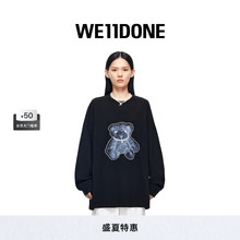 WE11DONE中性男女同款珍珠项链图案小熊印花黑色长袖T