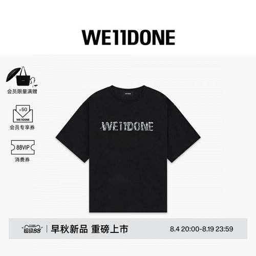 WE11DONE26早秋新品男女同款蕾丝图案Logo 短袖T恤时尚潮流