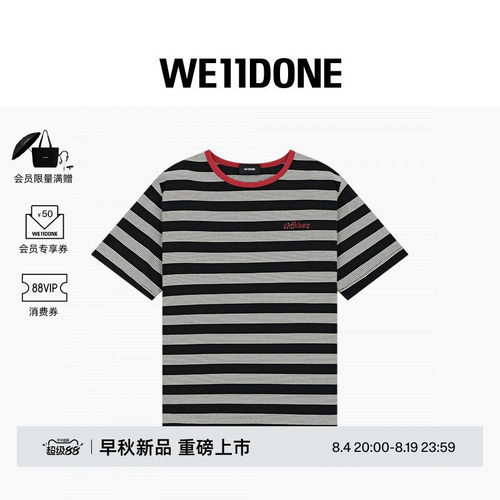 WE11DONE26早秋新品男女同款条纹字母LOGO短袖T恤时尚潮流休闲