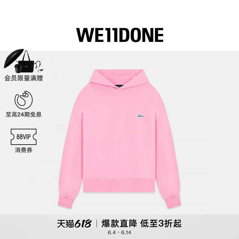 WE11DONE男女同款刺绣LOGO徽章连帽卫衣休闲简约时尚套头衫