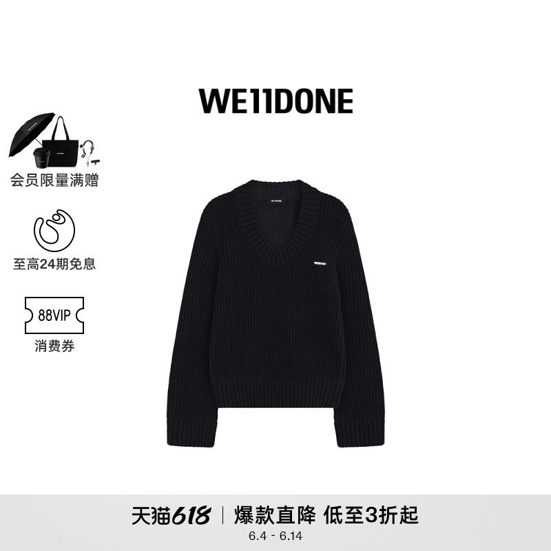 WE11DONE女士字母logoU领厚针织休闲简约毛衣