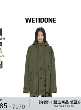 WE11DONE中性男女同款做旧连帽派克大衣外套