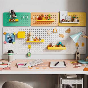 桌面洞洞板墙上置物架免打孔金属学习书桌书架上方墙面隔板展示架