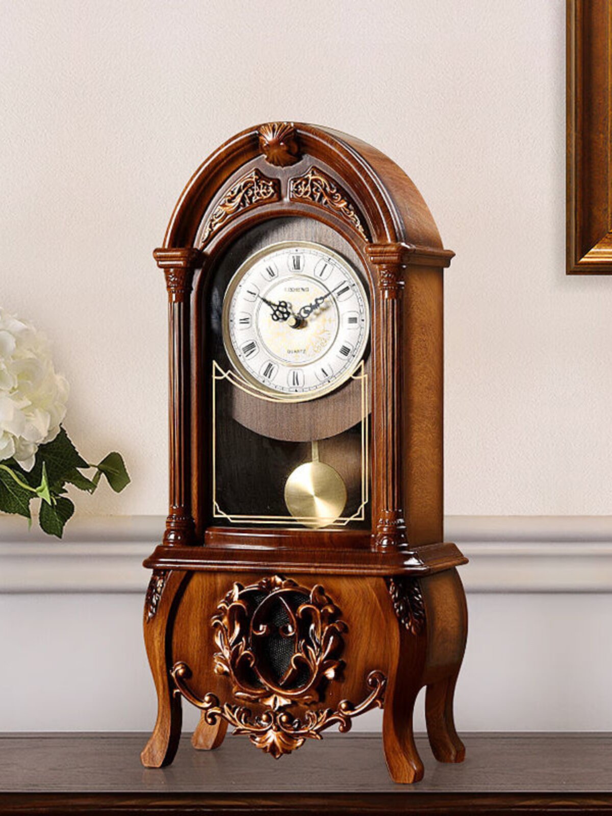 欧式复古座钟客厅时钟台面钟卧室摆件时尚摆钟整点报时石英钟