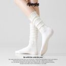 纯色袜子女秋冬中筒袜文艺复古花边堆堆袜女士长袜棉春秋配小皮鞋