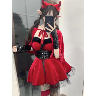 万圣节cos服性感金丝绒兔女郎新年战袍cosplay小恶魔圣诞节日服饰