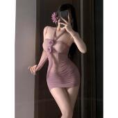 性感纯欲网纱透视玫瑰紧身包臀裙御姐情侣约会制服睡裙晴趣qqny