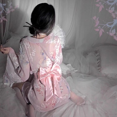 日系和服小胸浴袍印花蝴蝶结睡衣