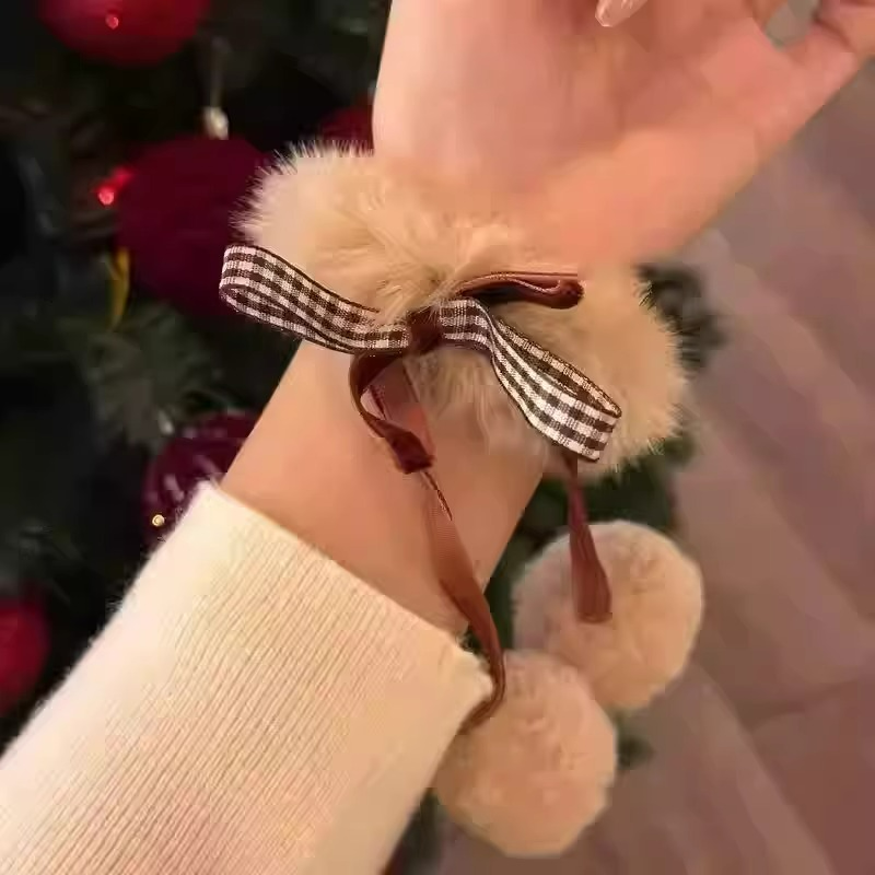 韩系格纹蝴蝶结发圈秋冬毛绒扎头马尾发绳可爱丸子头橡皮筋头绳,饰品/流行首饰/时尚饰品新,发饰,淘宝优惠券,粉丝福利购,淘宝优惠卷