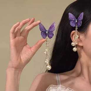 发夹女2025新款高级感早春氛围感蝴蝶珍珠流苏刘海侧边夹边夹夹子