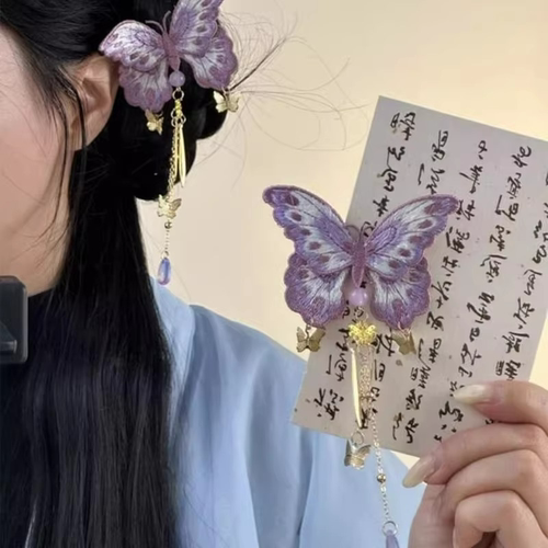 古风刺绣蝴蝶流苏发夹汉服