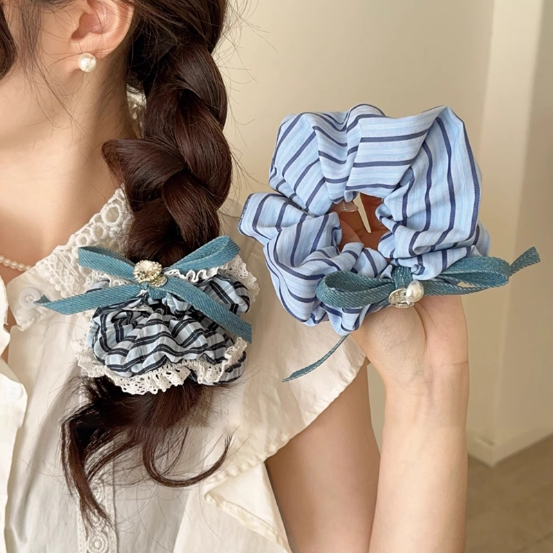 蕾丝条纹蝴蝶结大肠圈新款木耳边发圈日常百搭发饰头绳头花头饰女