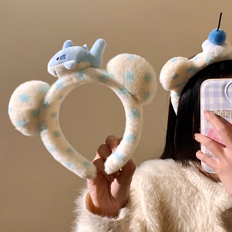 可爱小熊耳朵毛绒发箍秋冬洗脸敷面膜专用发捆女士高颅顶发旅头箍