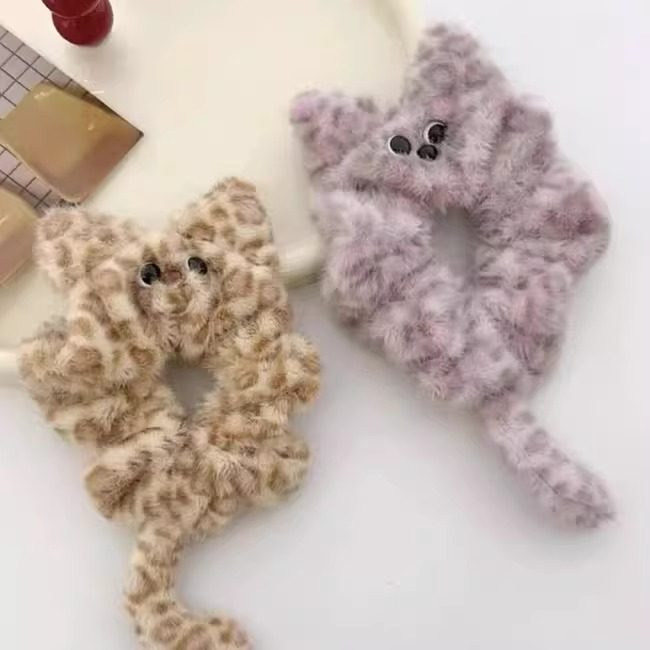 新款小红书同款可爱毛绒猫猫豹纹发绳高颜值高弹力发绳送朋友闺蜜