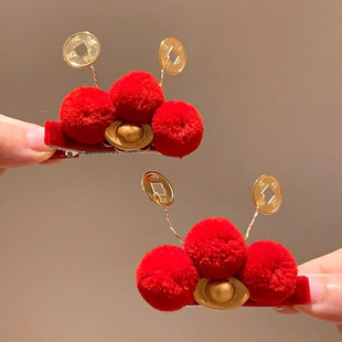 2026新年可爱招财元宝发夹女中国风儿童侧边刘海夹可爱鸭嘴夹子