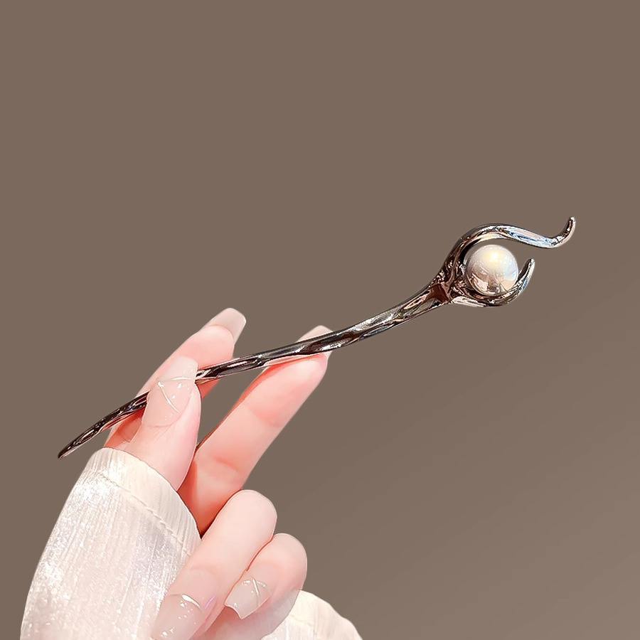 高级感珍珠发钗女现代简约日常盘发簪子小众头饰发插盘发神器簪子