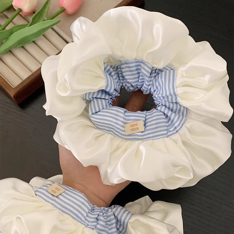 温柔风~法式蓝色条纹大肠发圈女高级感扎头发头绳超大丸子头发饰
