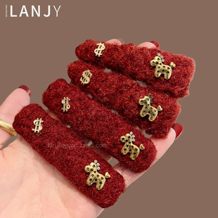 马上有钱花~本年马年红色发夹时尚百搭刘海夹掰掰夹侧边夹发饰女