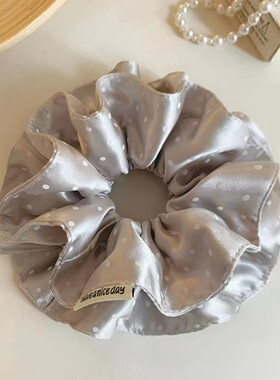 慵懒风缎面波点灰色大肠发圈女高级感气质丸子头发饰头绳扎头发