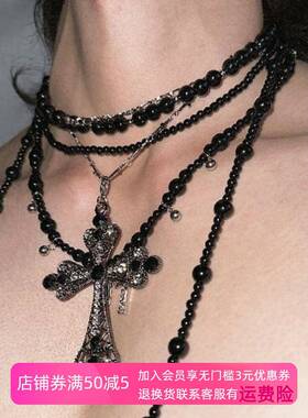 「无序的」感清冷风黑石钛钢项链重工多层choker项链