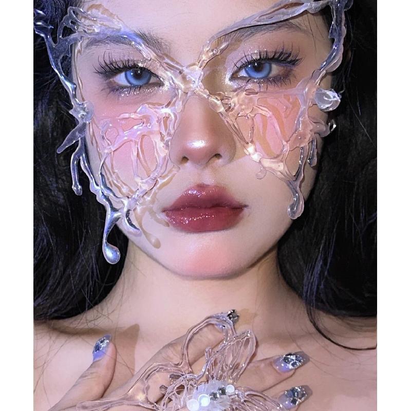 古风面具半脸化妆舞会万圣节cos未来感妆容头饰透明遮脸蝴蝶饰品