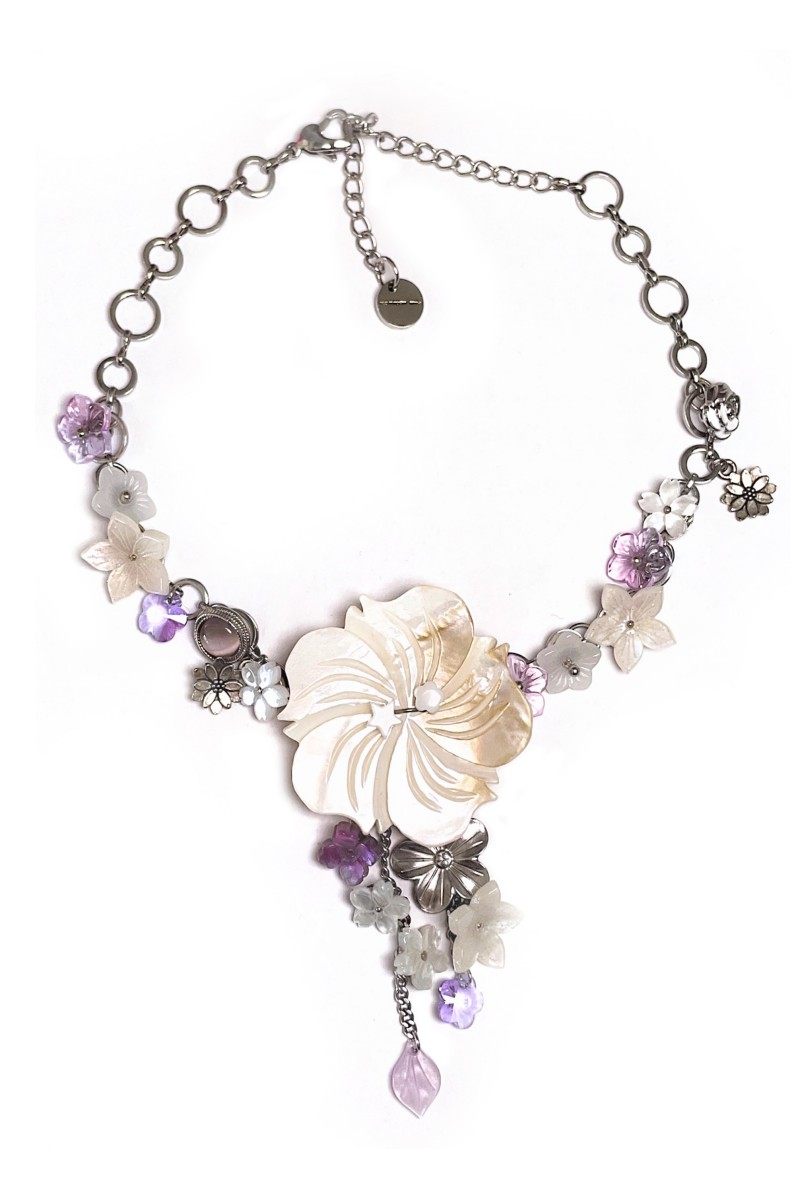《紫桔梗》贝壳花形项链流苏水晶原创设计时髦个性图片