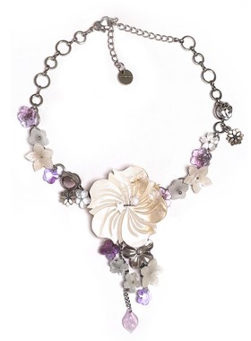《紫桔梗》贝壳花形项链流苏水晶原创设计时髦个性