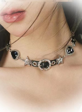 原创设计 爱心蝴蝶水钻锆石星星皮带扣项链choker