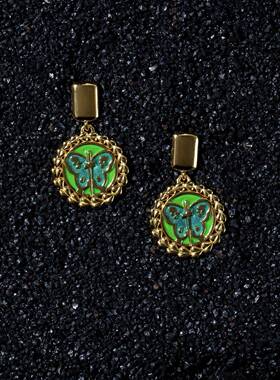 斑sama原创设计款彩色珐琅蝴蝶耳环亚文化Y2K甜美可爱风动漫耳环