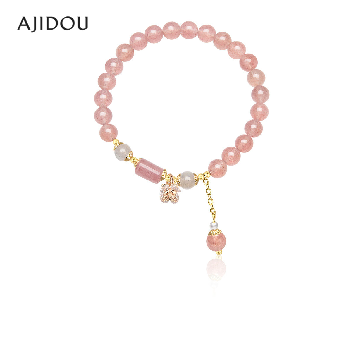 阿吉豆AJIDOU手饰女款石英岩玉手链国风招桃花手串小众设计感串珠