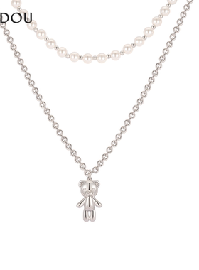 AJIDOU阿吉豆亲爱的小熊系列时尚优雅女款叠戴珍珠项链锁骨链气质