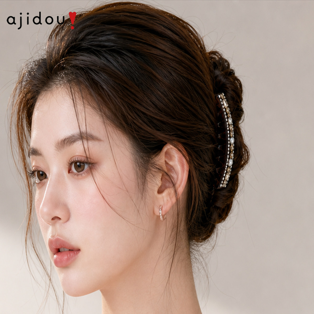 阿吉豆AJIDOU高马尾香蕉夹珍珠发夹女后脑勺束发夹盘发竖夹发饰
