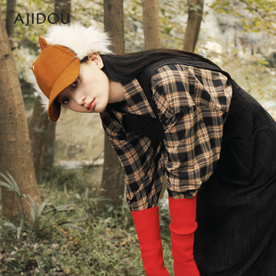 阿吉豆AJIDOU奇奇蒂蒂的果果蔬蔬系列棒球帽女款驼色秋冬休闲帽子