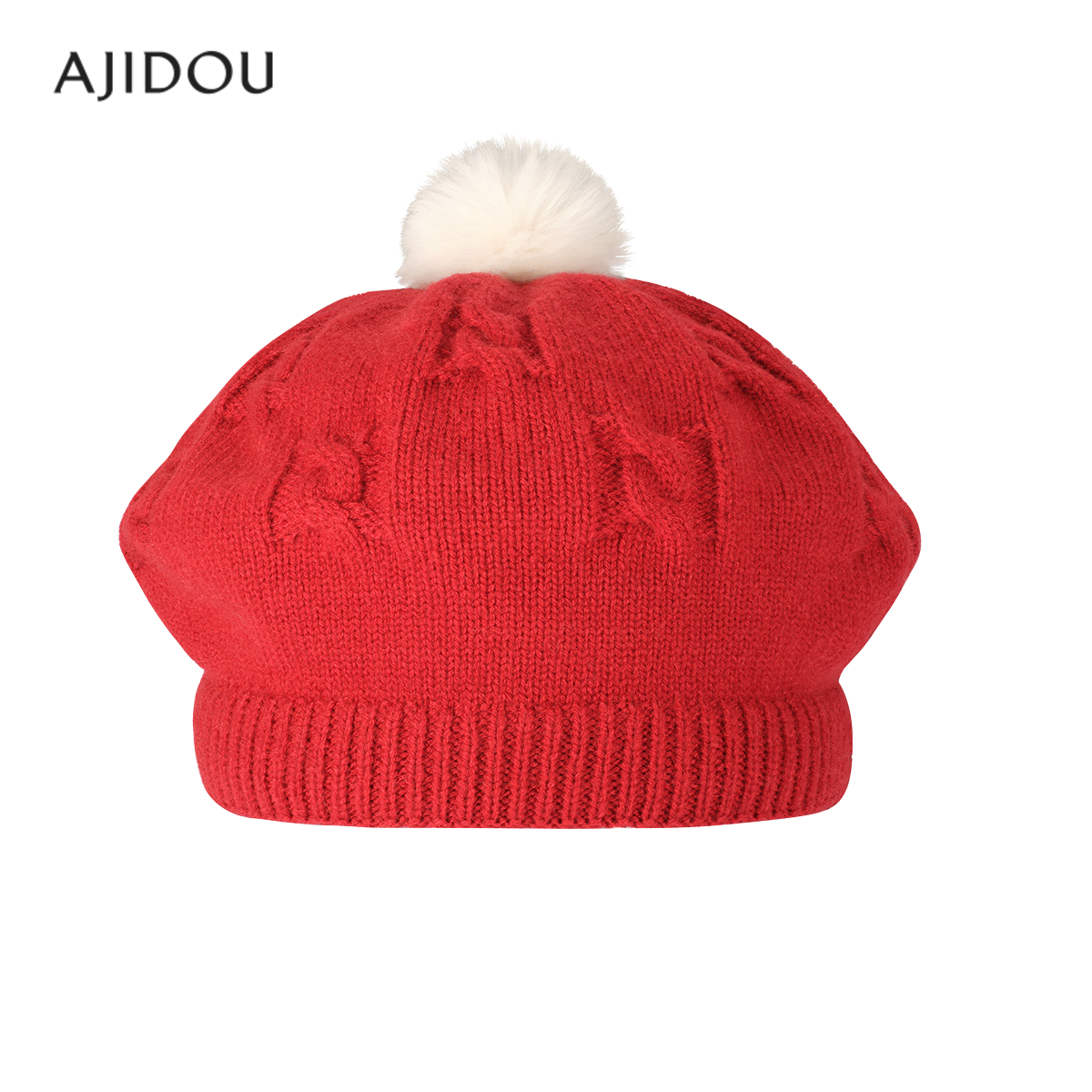 阿吉豆AJIDOU暖绒绒系列秋冬保暖女款毛线帽时尚帽子中国红潮流