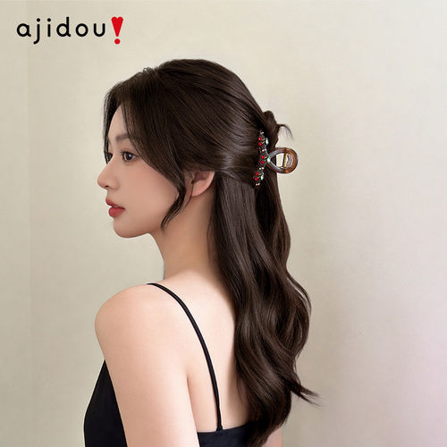 AJIDOU阿吉豆抓夹高级感鲨鱼夹樱桃发卡半扎发夹子后脑勺发饰女
