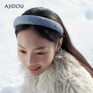 阿吉豆AJIDOU发箍星星合成锆石甜酷牛仔头箍女款高颅顶洗脸头箍
