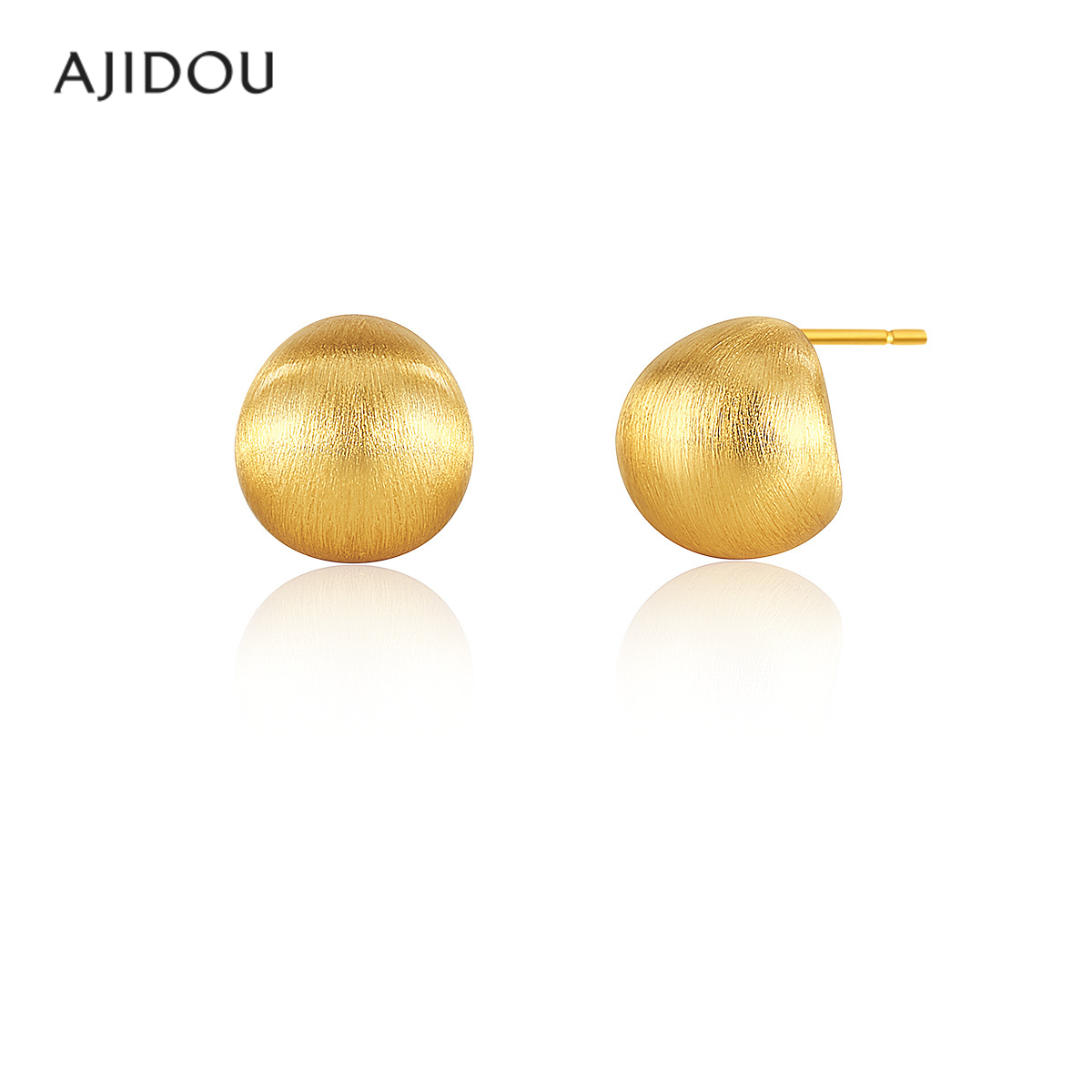 阿吉豆AJIDOU小金豆耳钉女金属拉丝耳环高级感小众轻奢金色耳饰品