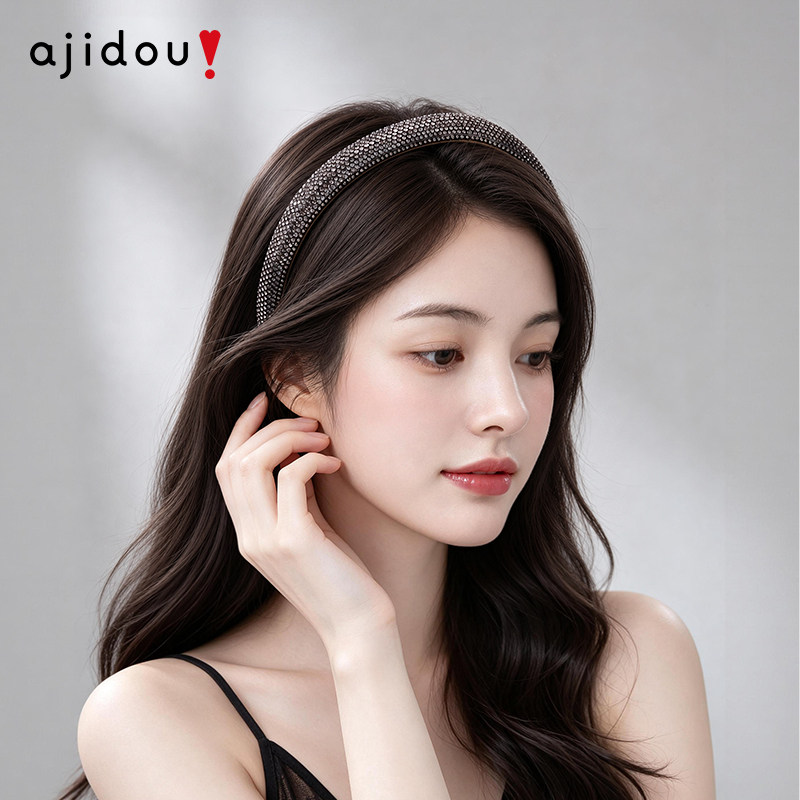 AJIDOU阿吉发箍高颅顶发卡洗脸头箍女款高级感发饰水晶头箍发饰
