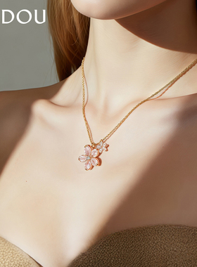 阿吉豆AJIDOU桃花项链粉色颈链女